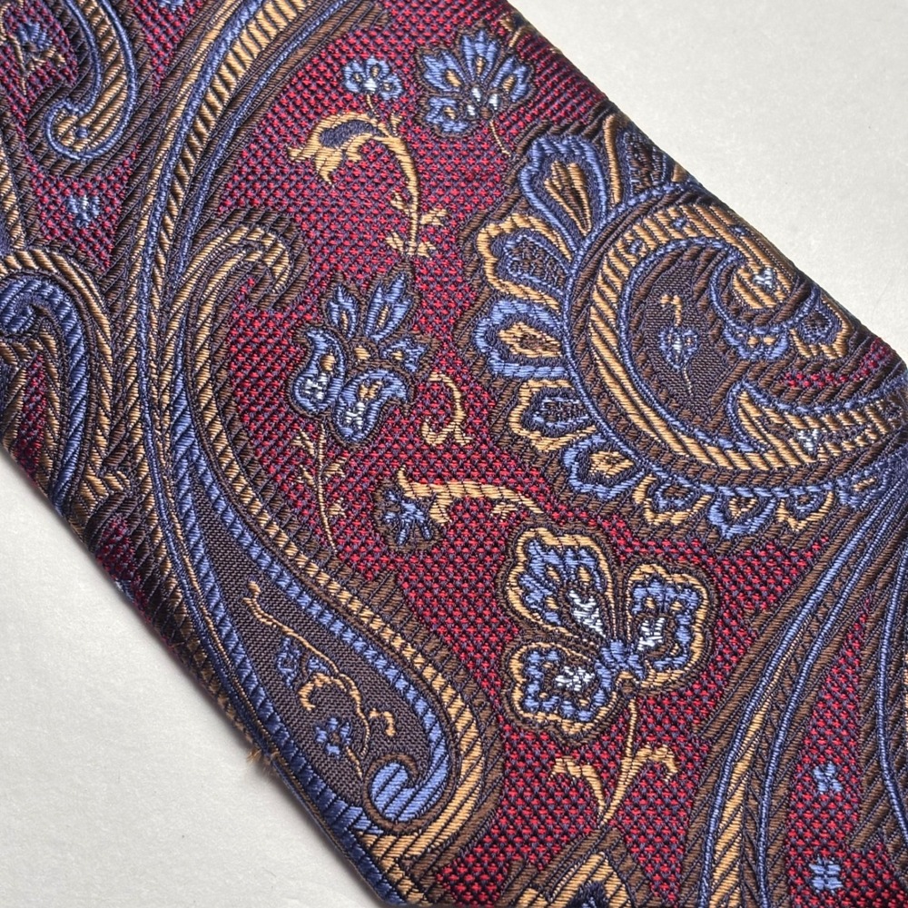 Jos A Bank Signature Collection Silk Tie Burgundy Blue Gold Paisley Floral